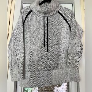 Kirkland black/white stripe cowl neck, drawstring, raglan long sleeved sweater S